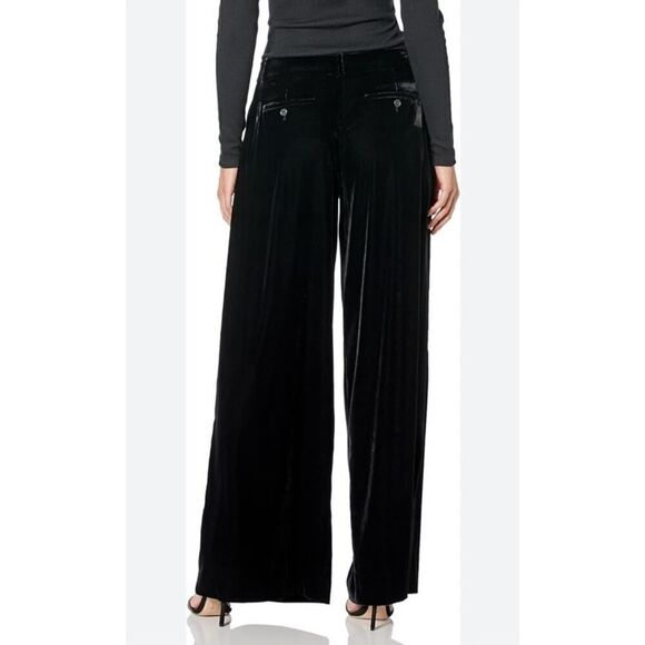 Theory Women’s Black Velvet Low Rise Wide Leg Pleated Pants Size 6 - Picture 2 of 14